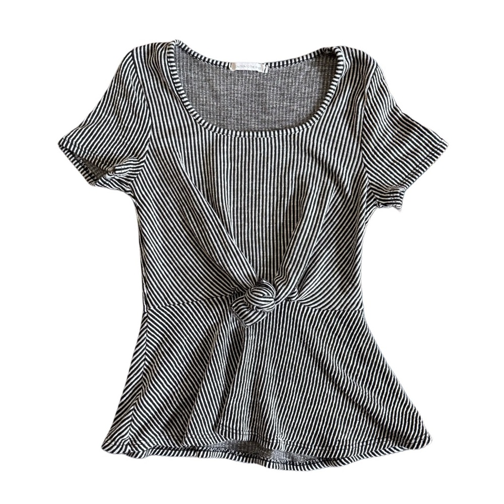 Caution To The Wind Black and White Striped Tee